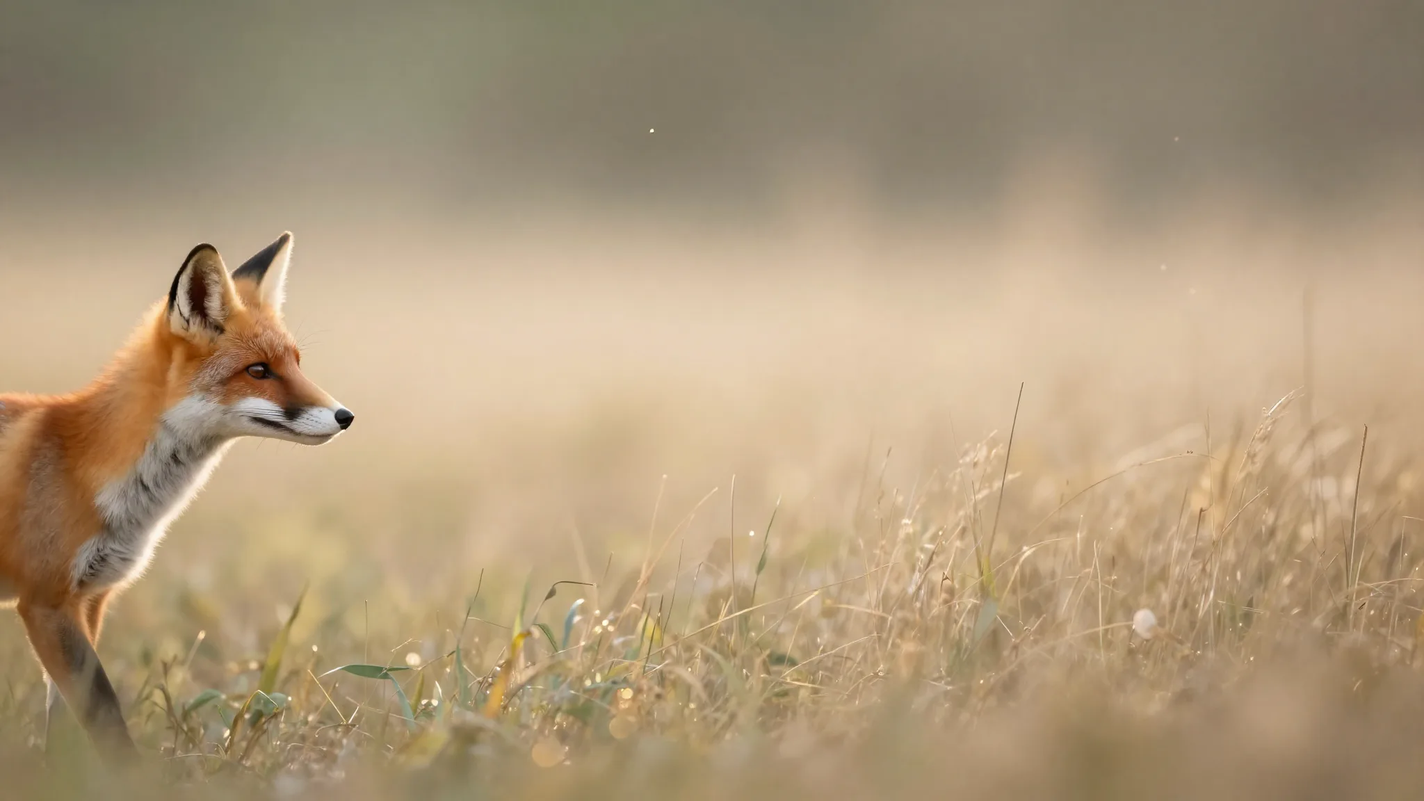 Een vos in hoog gras bij warm strijklicht met zachte achtergrond, gemaakt met AI